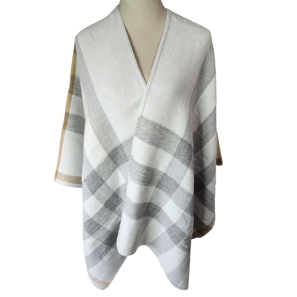 Lane Bryant Plaid Cape Shawl Wrap Oversized Plus One Size Gray White Poncho Styl